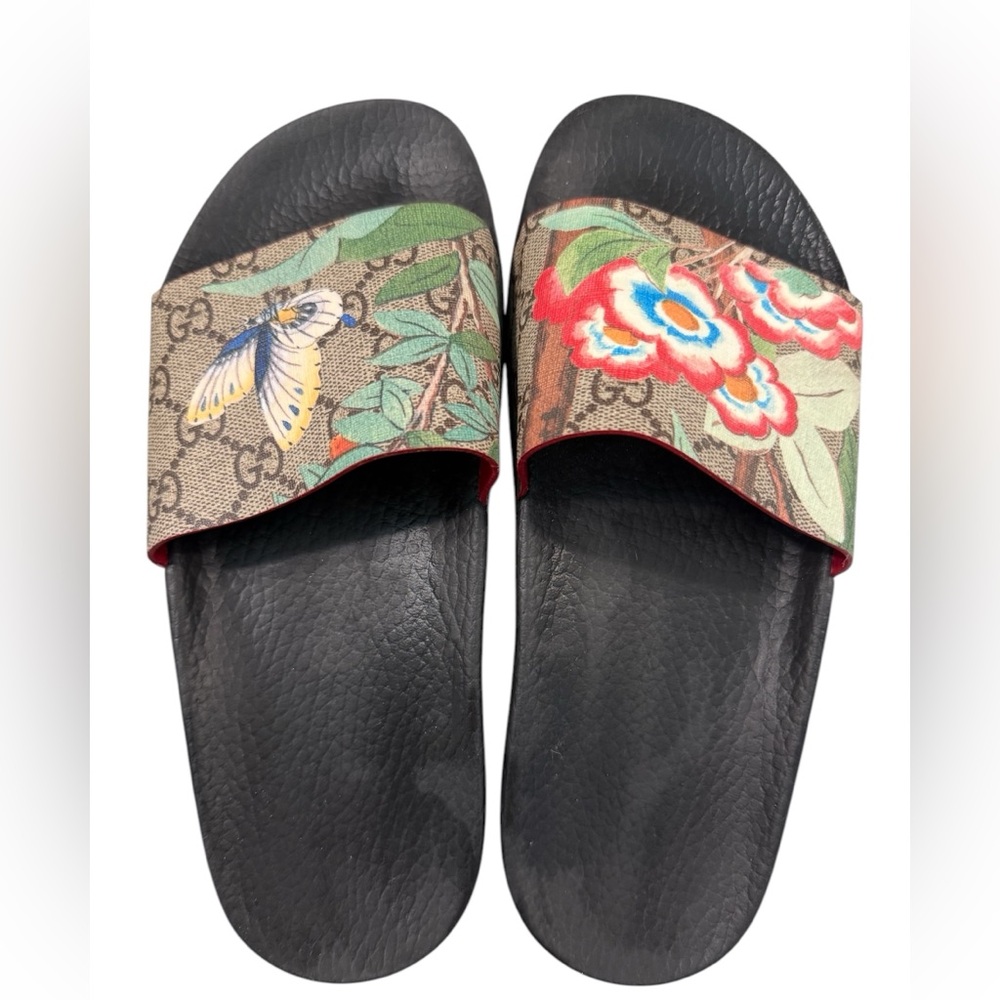 Gucci Women's Black Floral Slide Sandals